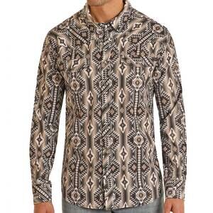 NEW PANHANDLE tek western aztec print long sleeve snap shirt in black